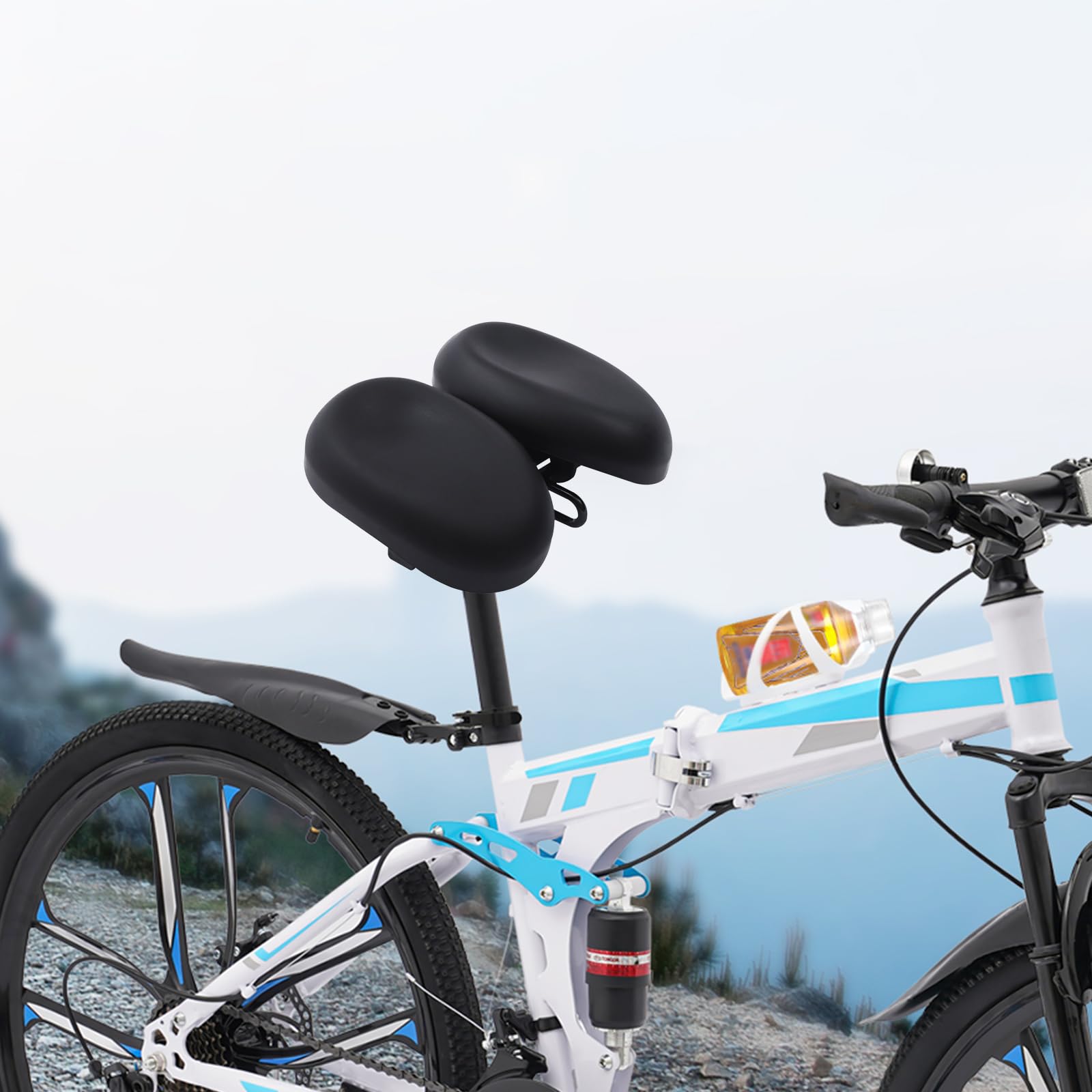 Sellino per bicicletta senza naso, Sella da bici ergonomica regolabile 22–24,9 cm di larghezza, cuscino extra largo ad assorbimento degli urti, grande cuscino in PU a decompressione per mountain bike