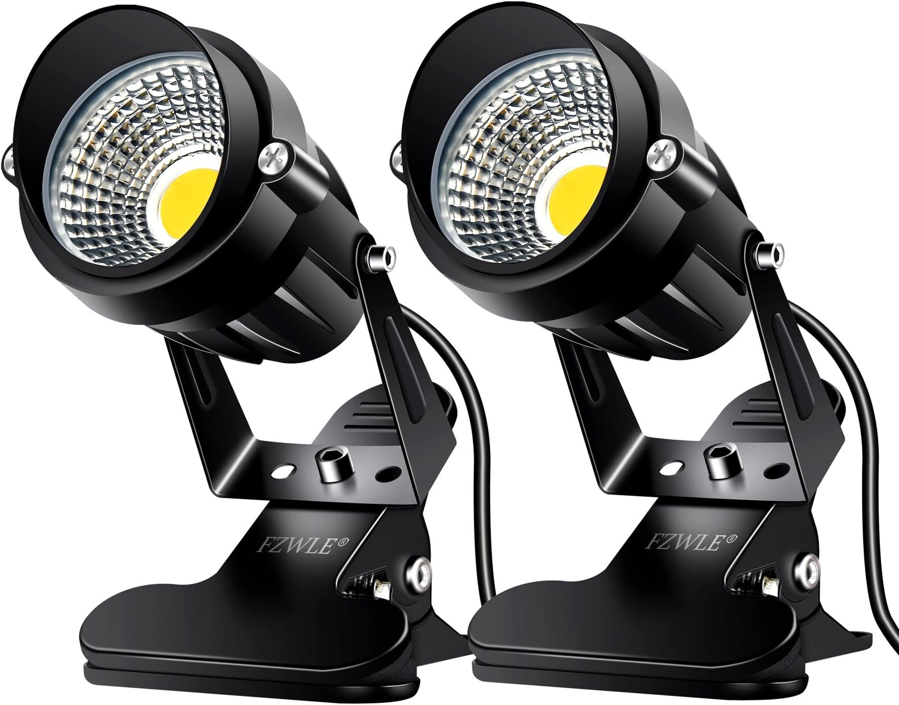 FZWLE Spot Lights Clamp Indoor Spotlights, 7W Clip on Lights Daylight White Uplights with 6FT Cord and Switch for Trade Show, Workshop, Billboard, Desk Lighting (2 Pack)