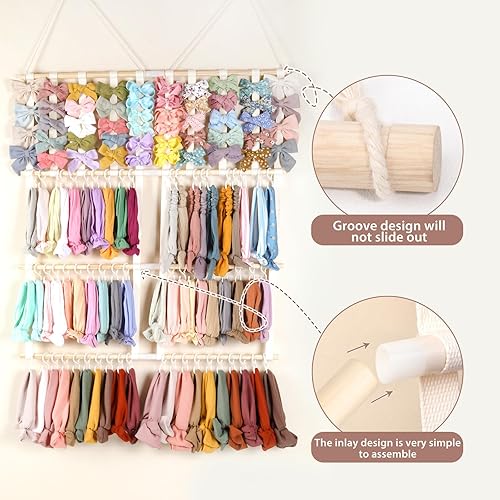 Vista 10 de POVETIRE Soporte para diadema organizador de lazos para el cabello para niñas, diademas de bebé, accesorios para el cabello, organizador