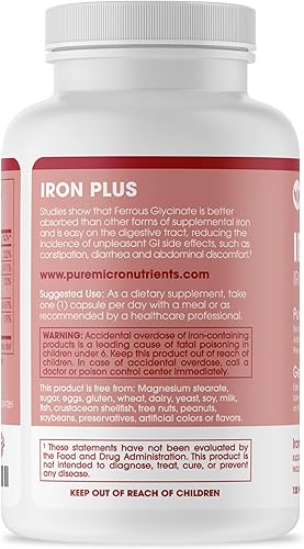 Miniatura 8 de Suplemento Iron Plus, quelato ferroso natural, bisglicinato 25 mg + vitamina C, B6, B12, ácido fólico, 240 unidades (paquete de 2)