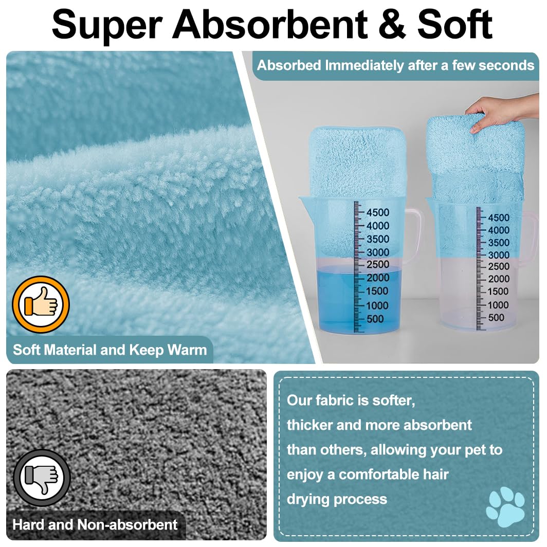 Peignoir pour chien de taille moyenne à grande, séchage rapide, super absorbant, serviettes chaudes, capuche et ceintures réglables pour produits de bain pour chiens (bleu, L)