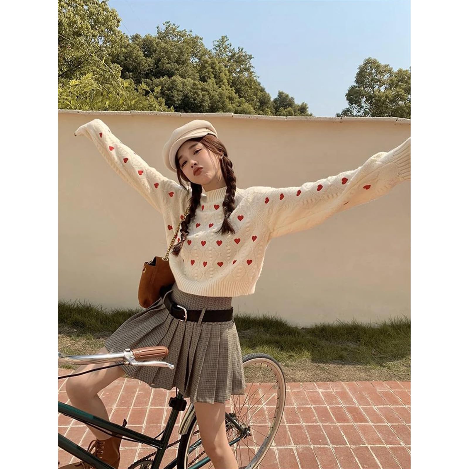 Maglione Donna Le Donne Adorano Il Ricamo A Cuore A Maglia A Maglia per Pullover A Maglia per Pullover A Maglia Vintage A Maniche Lunghe O Scollo Femminile