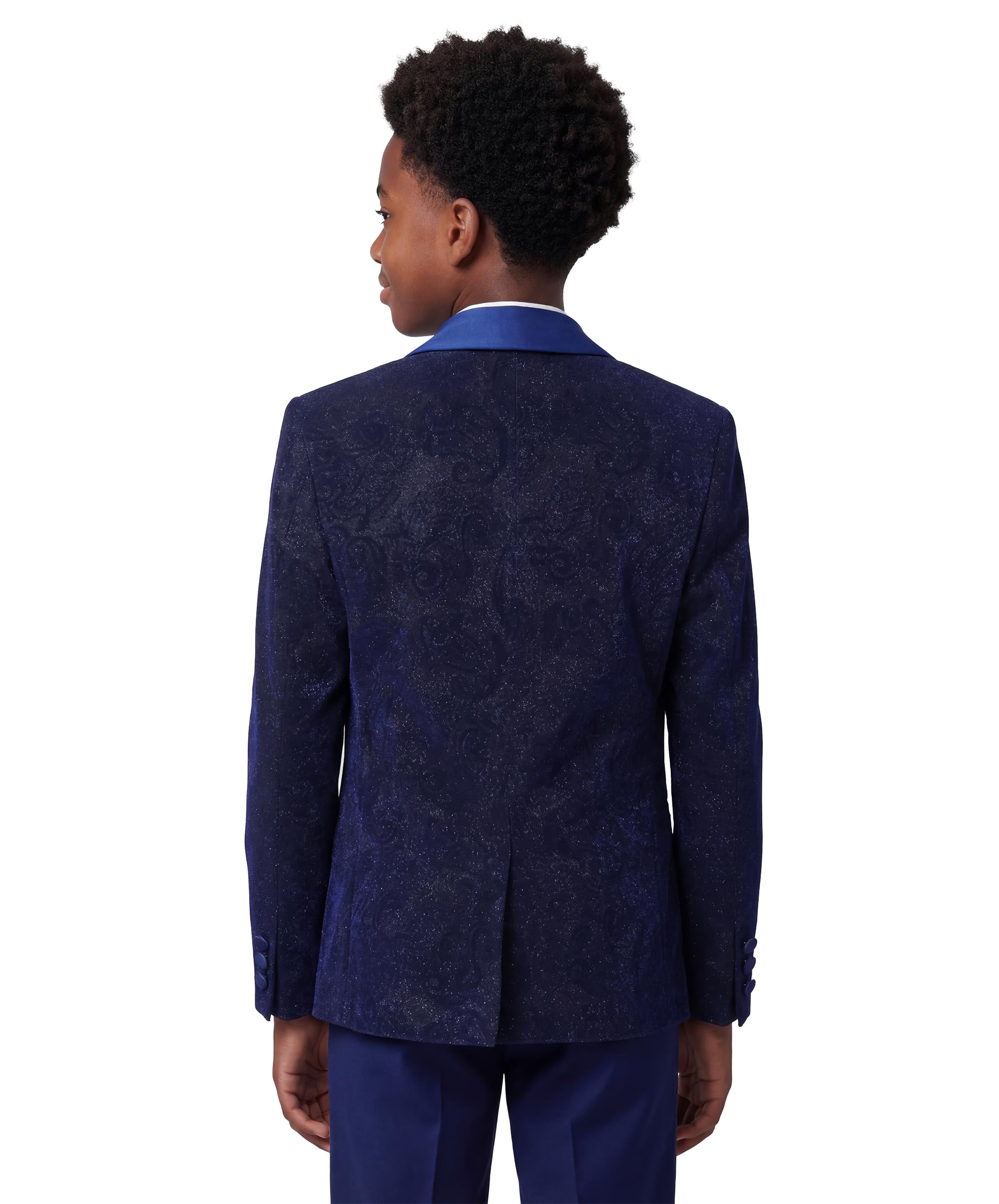 SIRRI Abito da Sposa Smoking luccicante da Paggio per Ragazzi in Set da 5 Pezzi Slim Fit Blu Navy per Occasioni Speciali