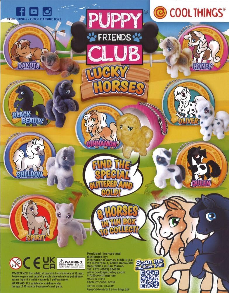 MVS Wholesale Pack Of 10 Puppy Club Lucky Horses, each surprise balls includes 1 Flock finished horses in horseshoe shaped keychain tins with 8 to find and collect. Ideal Party Bag Filler or Filling