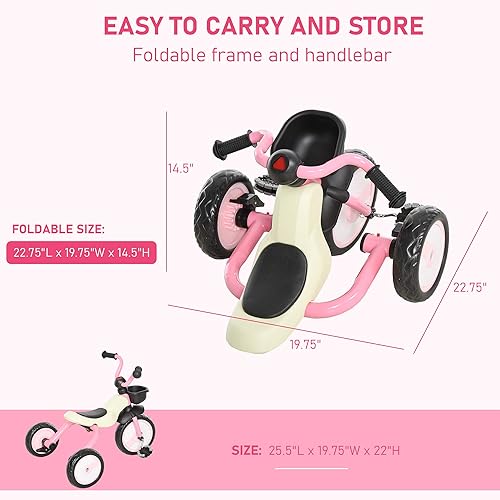 Miniatura 6 de Qaba - Bicicleta plegable para niños de 3 ruedas para niños de 3 a 5 años color rosa