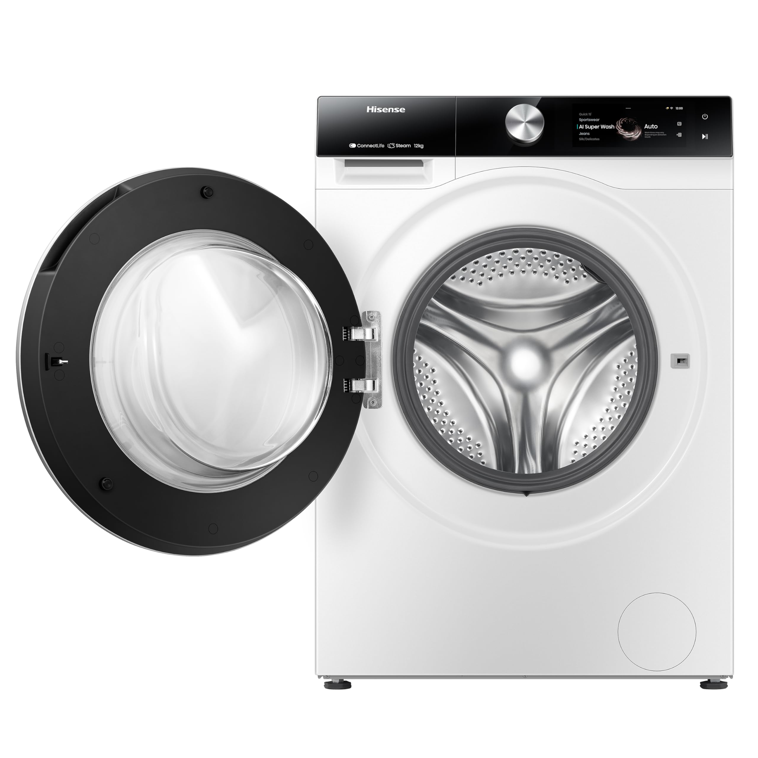 Hisense WF7S1247BW - Lavadora, Clase A, 12 Kg, Pantalla Táctil, Auto Dosificación, Conectividad WiFi, Monitor de Consumo, Lavado Rápido 15', Finalización Diferida, Blanco