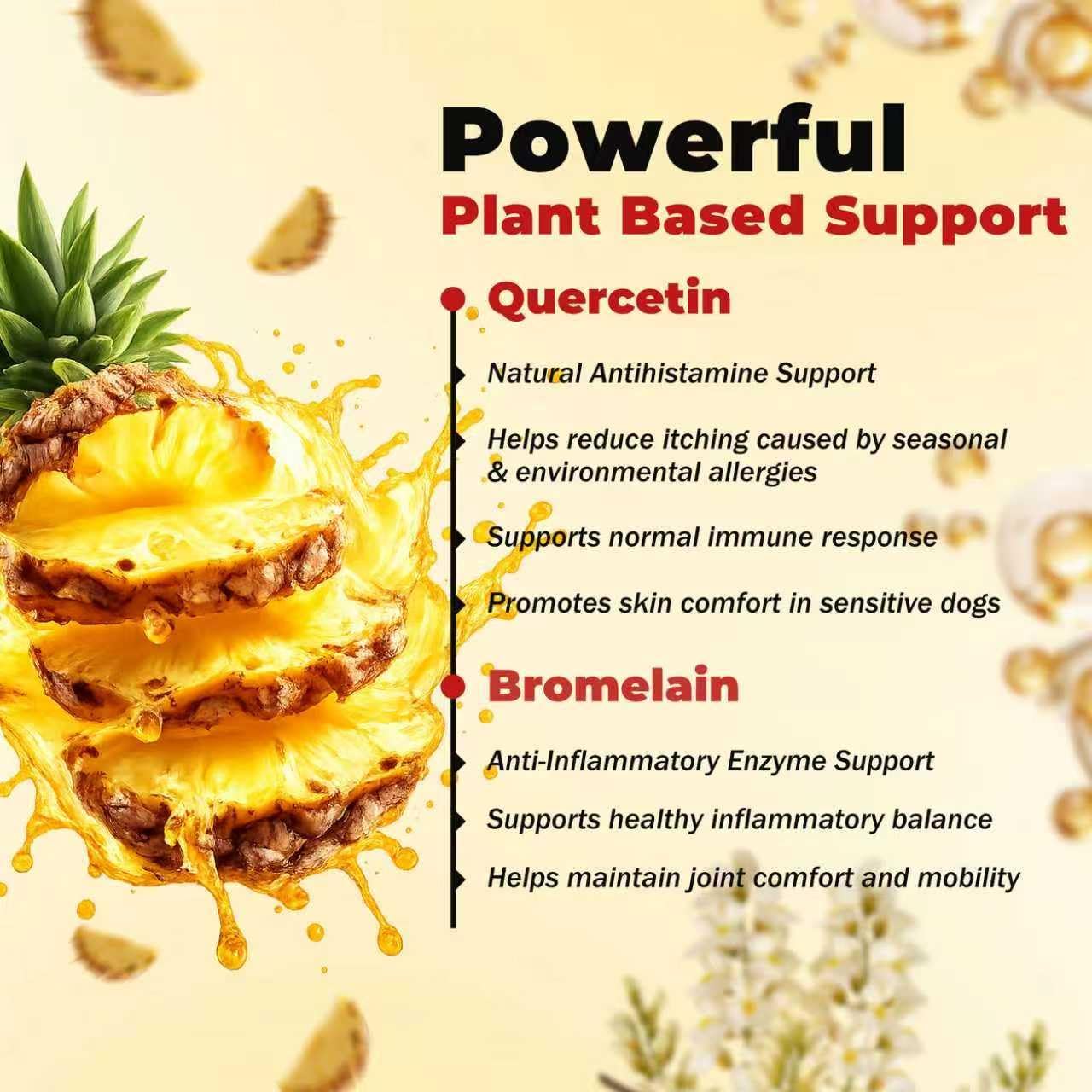 Quercetin for Dogs with Bromelain, Soothe Itchy Skin, Ear Infections, Seasonal Allergies, Immune Boost & Supports Healthy Digestion，Natural Formula – 120 Tablets