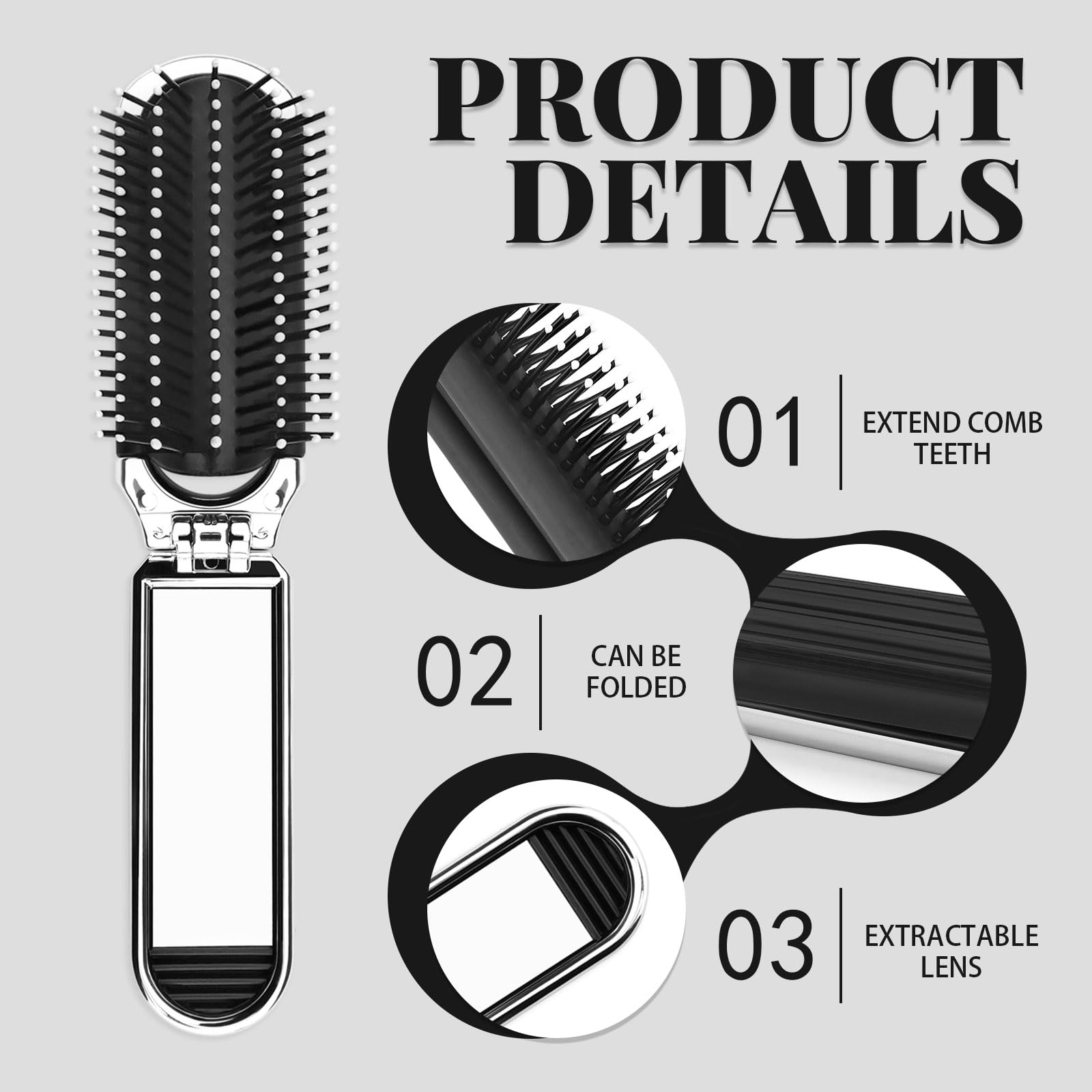 Modixun 2 Pack Travel Foldable Comb and Hair Brush with Mirror, Wide + Fine Tooth Comb - Image 3