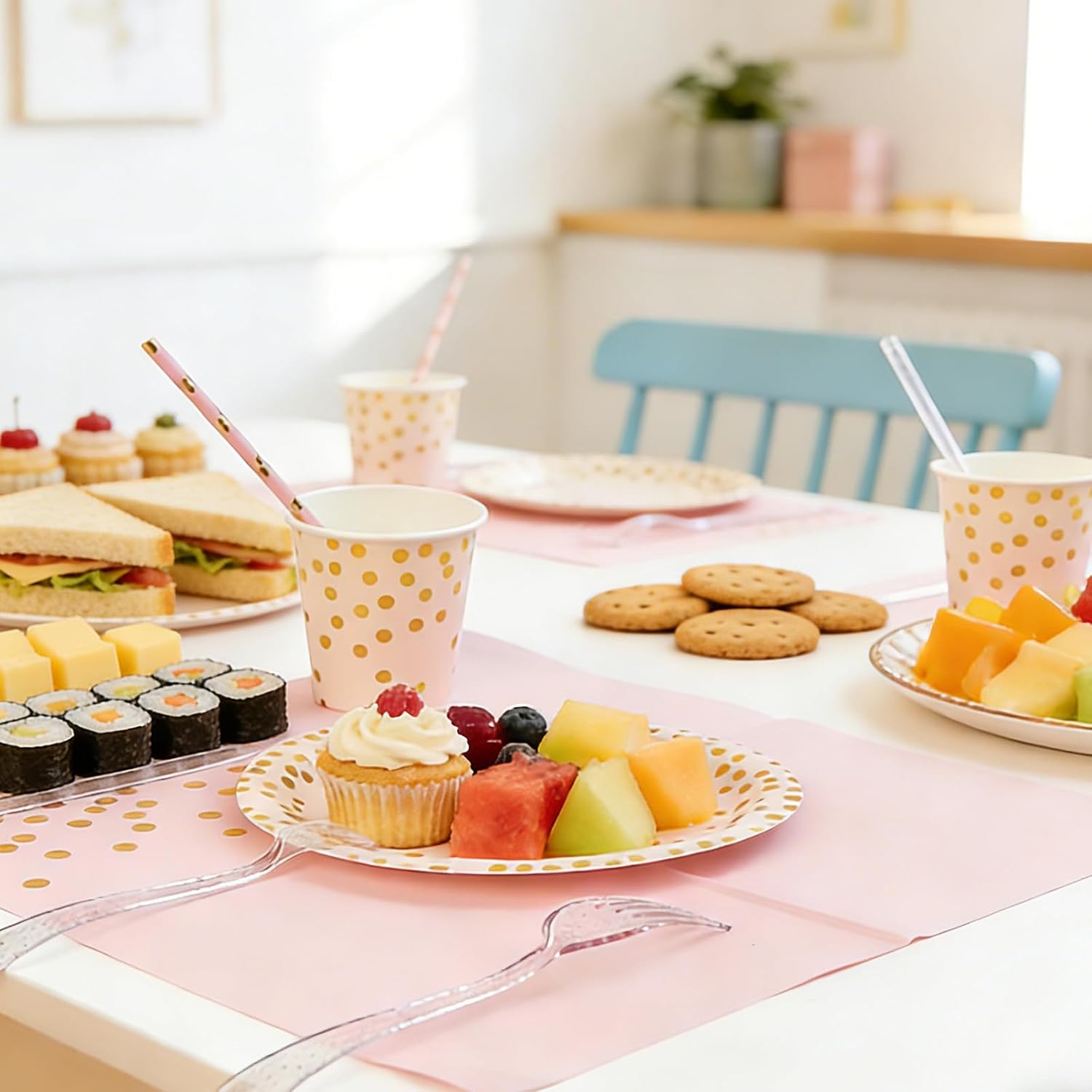 Party Supplies 201pcs Pink & Gold Plates and Napkins Sets - Disposable Dinnerware Sets for 25 Guests with Paper Plates Cups Straws Plastic Cutlery 1 Tablecloth - Bridal Shower Birthday Wedding