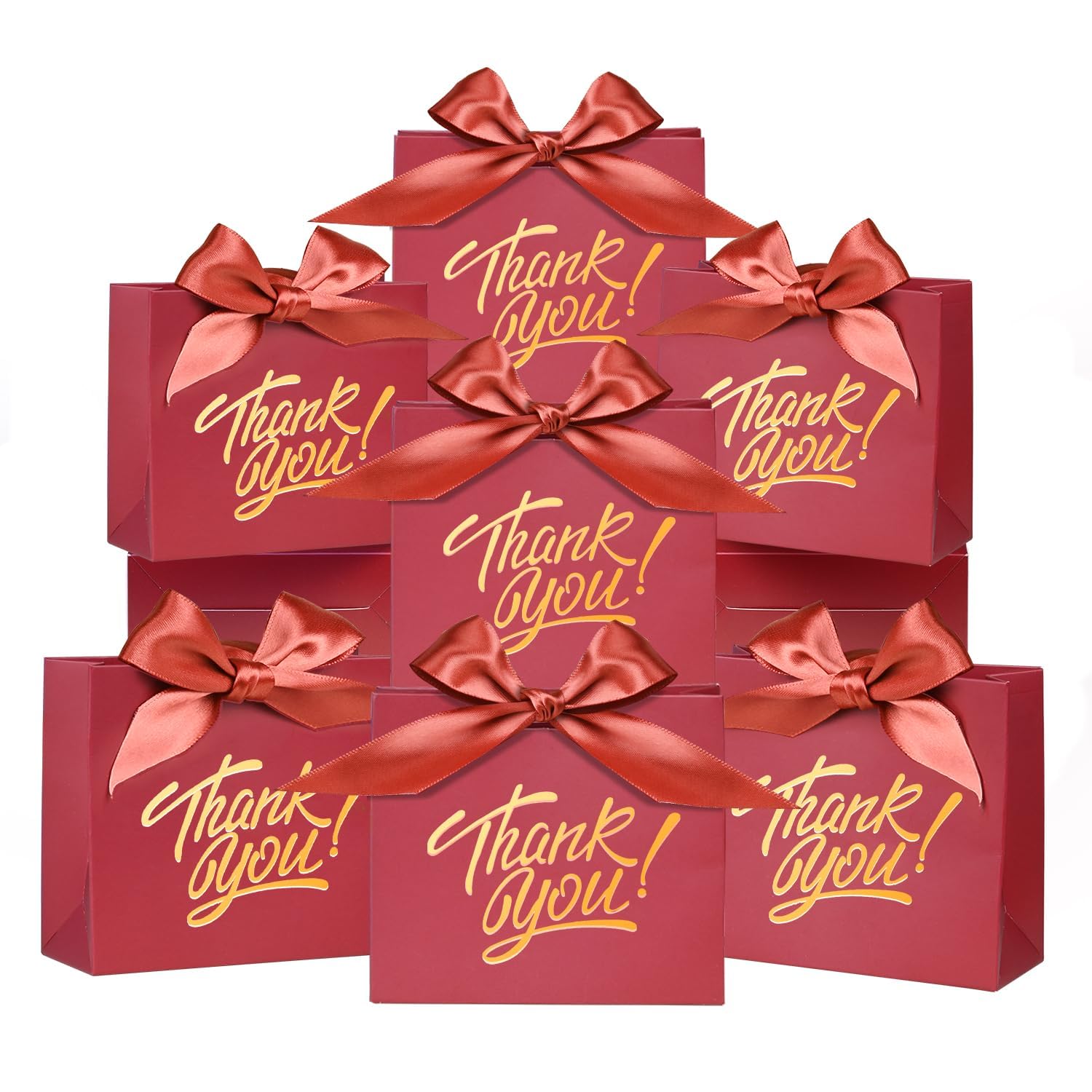 60 Pack Small Thank You Gift Bags, 4.5x1.8x3.9 Inch Red Mini Gift Bags with Ribbon for Candy, Baby Shower Favor, Party Favor, Wedding, Bridal Showers,
