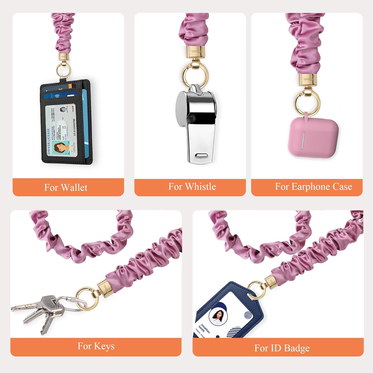 Stretchy Scrunchie Lanyard for ID Badges – Cute Neck Lanyard for Keys | Retractable Keychain Holder for Women - Image 6