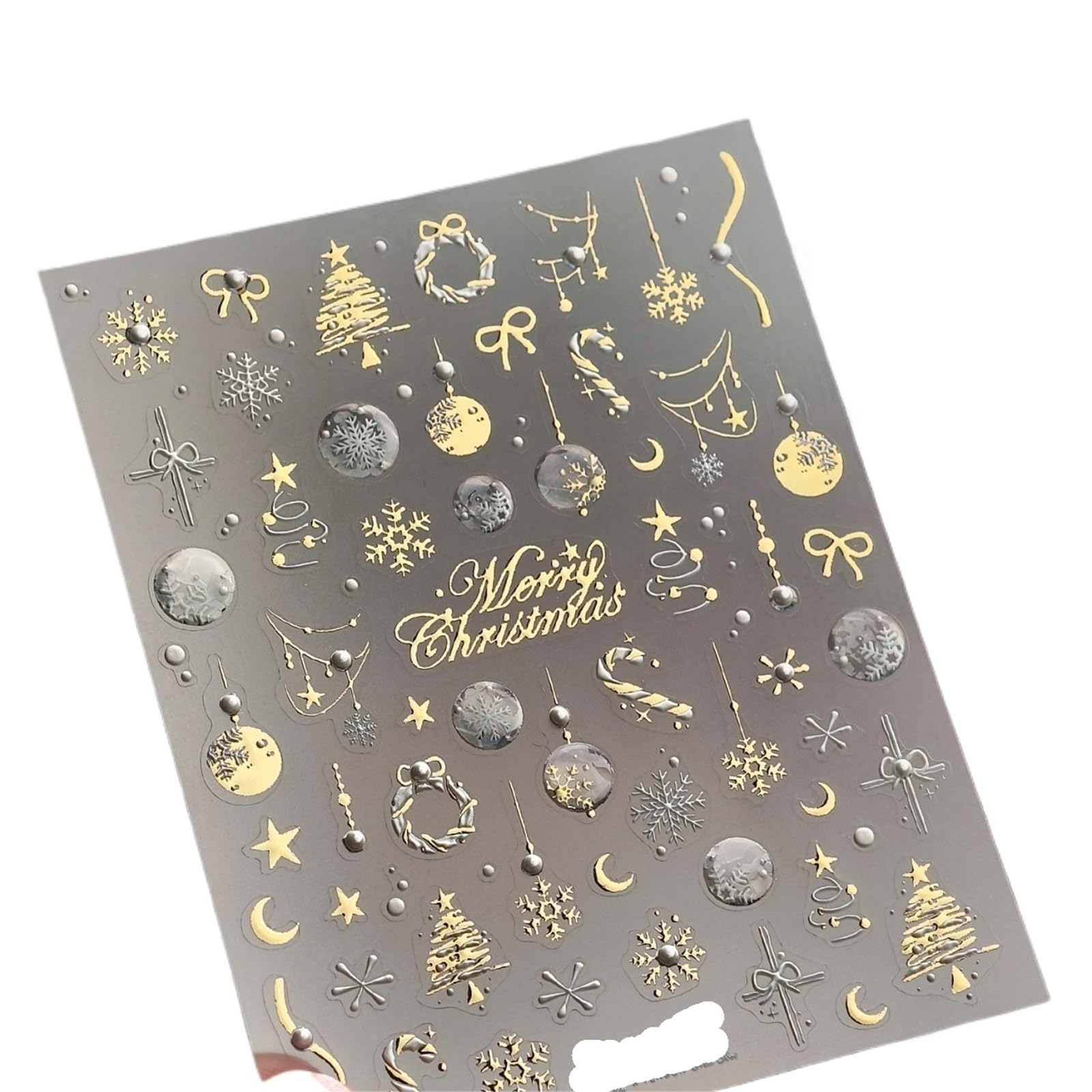 3pc 3D Metal Bead Nail Art Stickers - Snowflake Bowknot Wreath Stars for Winter Decals(Color3)