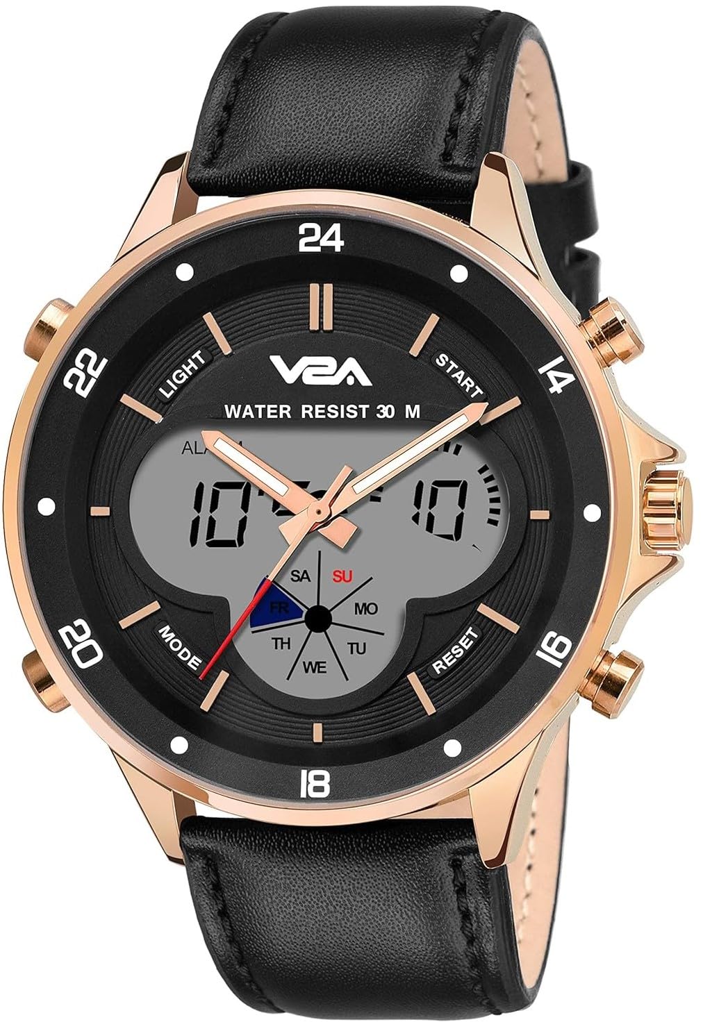 V2A Business Casual Leather Analog-Digital Gold Casing Waterproof Multifunction Watch for Men and Boys (B07P7HFGPM) Amazon Price History, Amazon Price Tracker