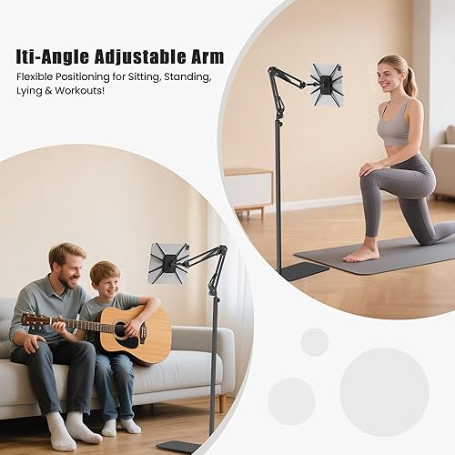 Miniatura 9 de Soporte de suelo para tableta, soporte universal de metal para tableta, soporte ajustable de ángulo de altura de montaje en altura, soporte de piso