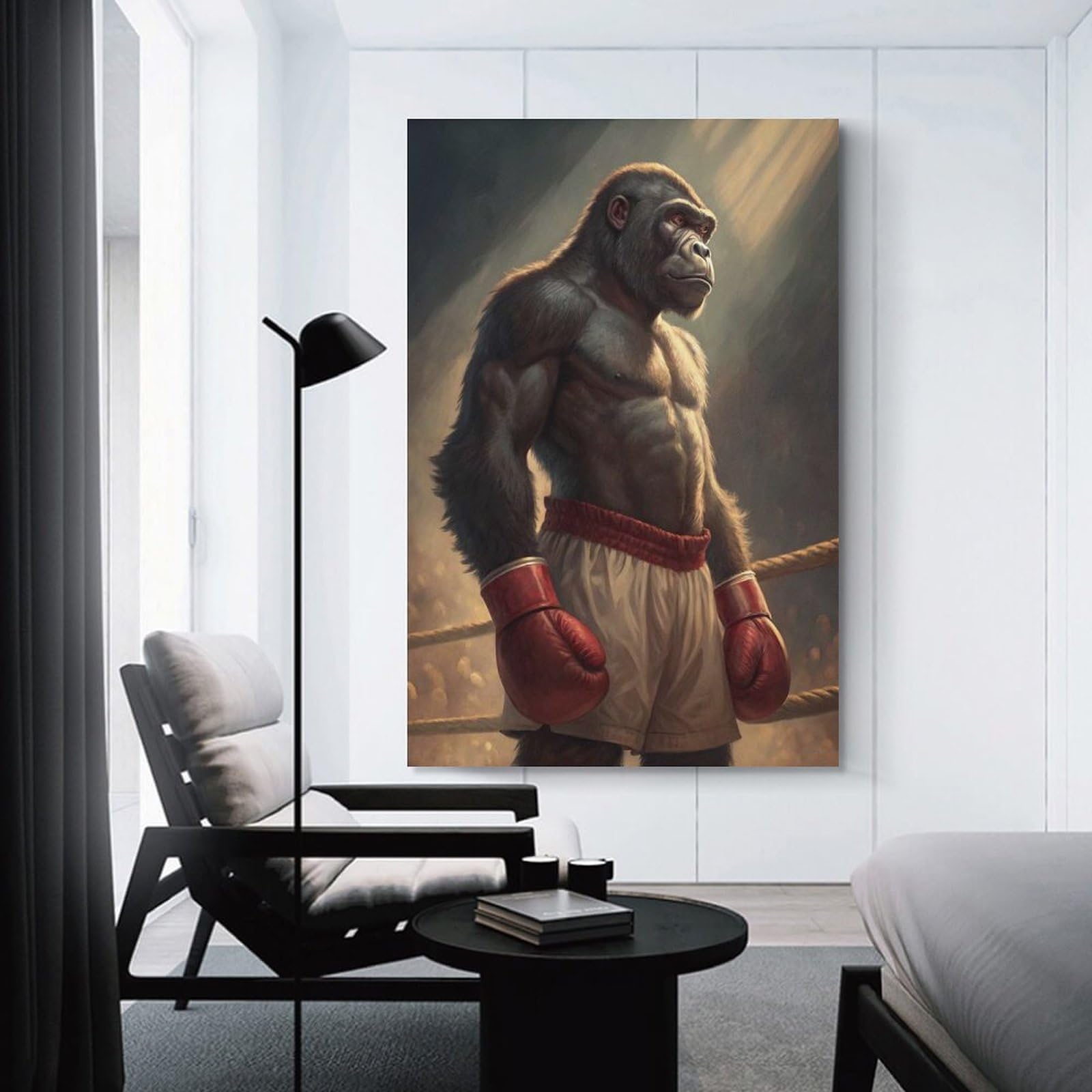Junmoney Gorilla Boxer in Ring Wall Picture Print 24x36inch(60x90cm), for Home Office, Desk Area Or Studio, Home Office Artwork with Decorative Appeal