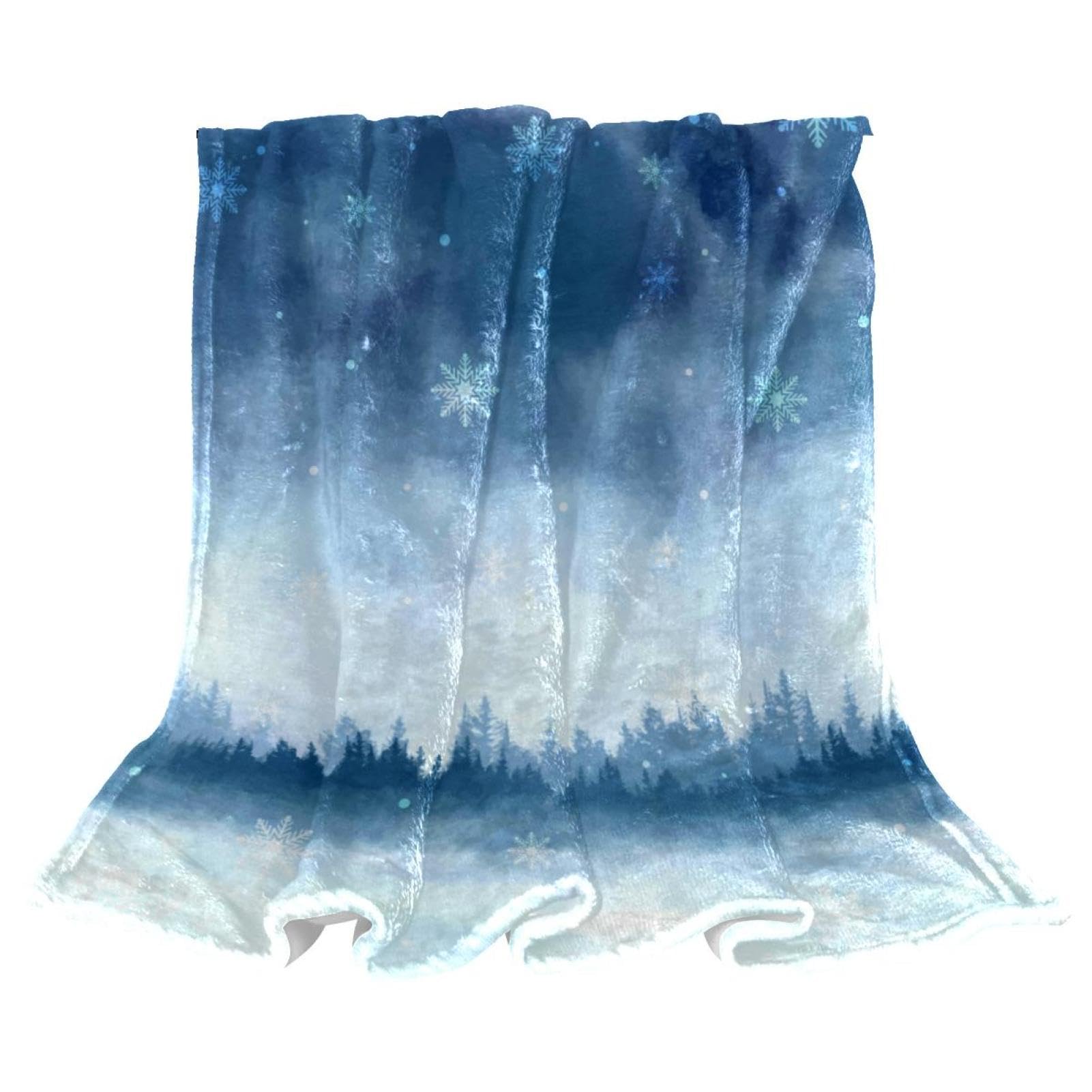 Couverture polaire paysage d'hiver 150x130 cm pour lit et canapé