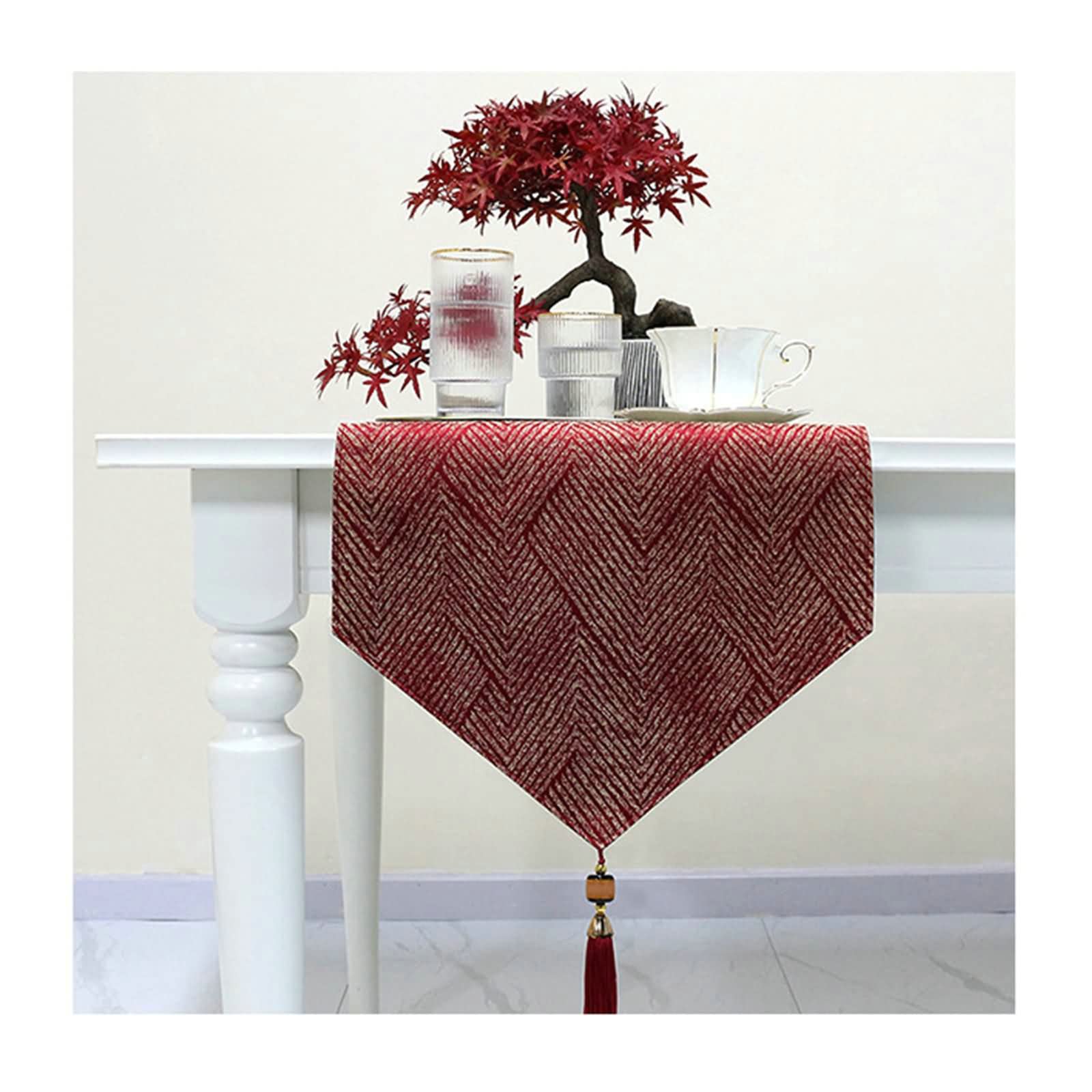 Chemin de table de mariage rouge en coton pour décoration de table longue