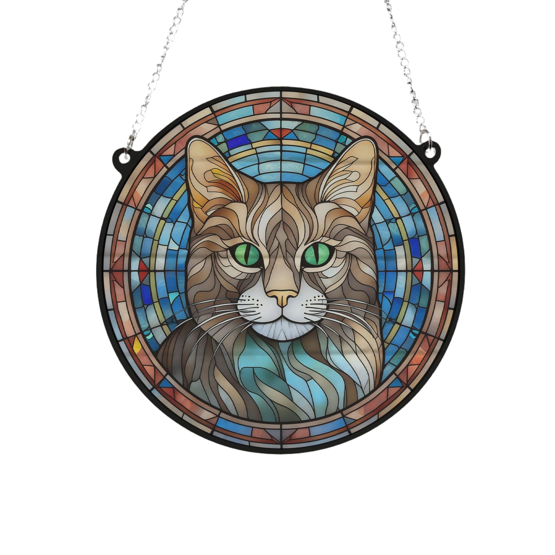 Image Industry Cat Tabby Stained Glass Effect Suncatcher - Garden Gift - Cat Gift - Pet Memorial (13cm)