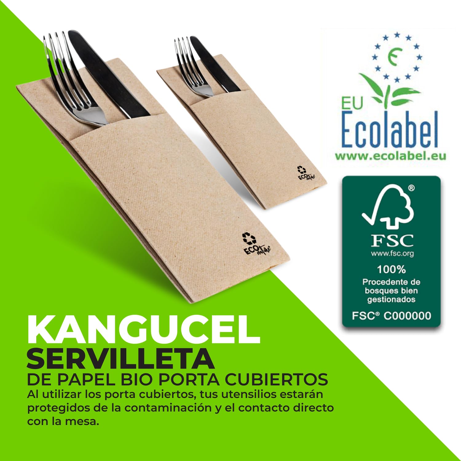 960 Pzs Canguro Servilletas de Papel 2 Capas 40x40 - Desechables para Bar Restaurante - Elegantes de Papel Reciclado para Fiestas y Eventos - 100% Celulosa (Eco Gourmet)