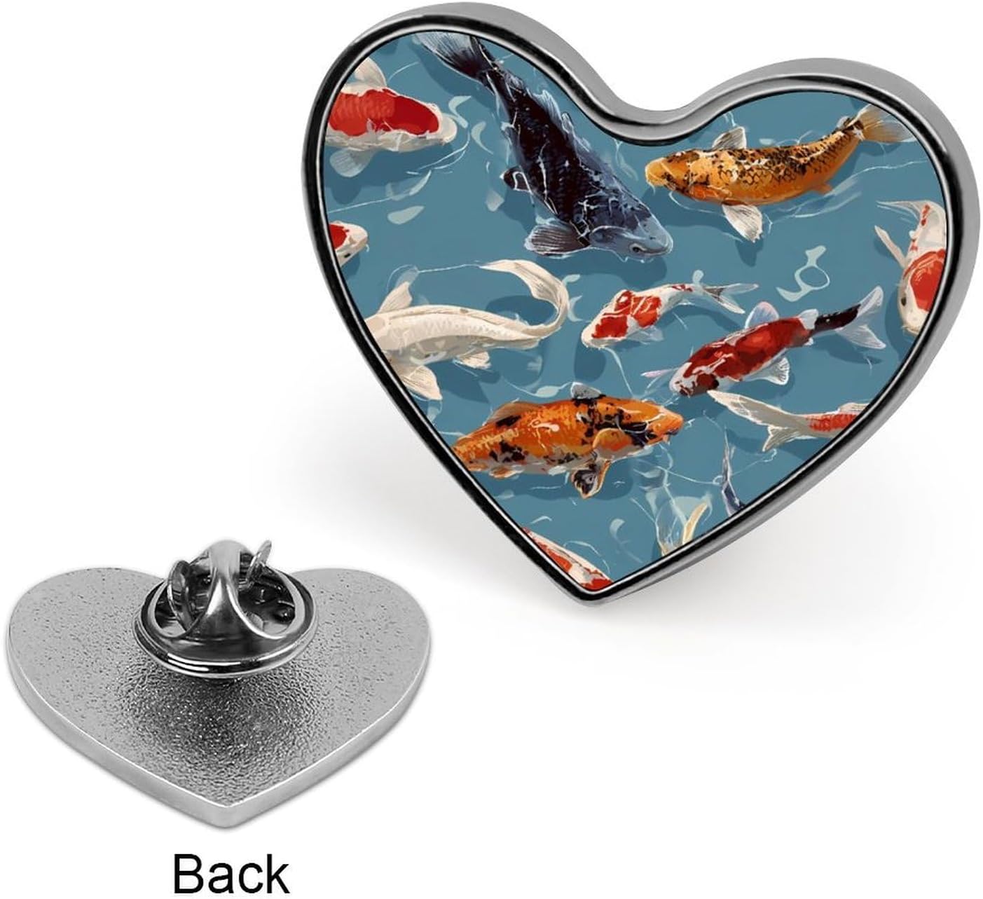 Japanese Fish Funny Metal Badge 1″ Heart Form Brooch Pin Clothes Hat Bag Tie Accessories Decor image 3