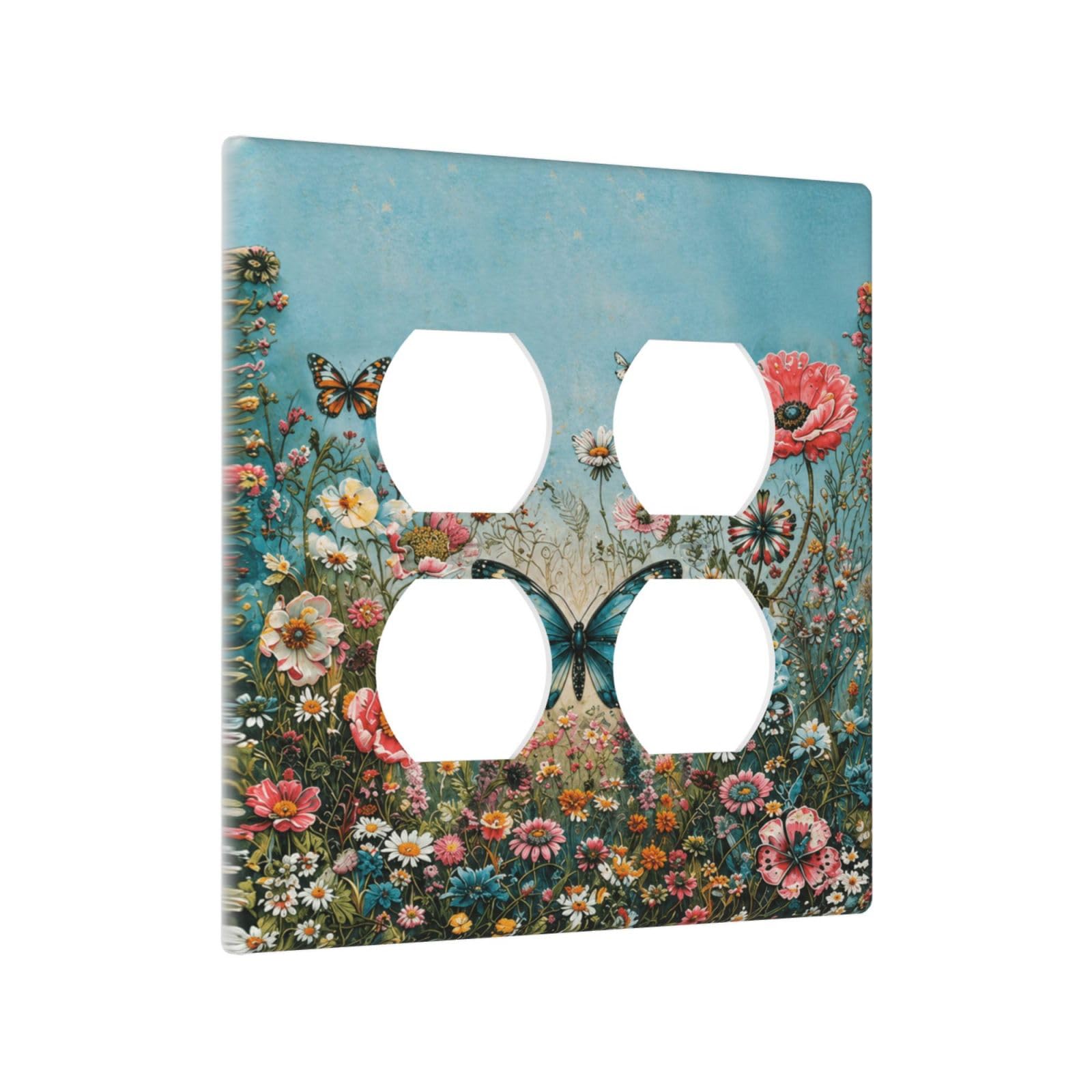 Thsanju Outlet Covers Butterfly Floral 2-Gang Duplex Light Switch Covers Decorative Colorful Garden Flower Gfci Wall Plate Electrical Receptacle Switch Plate Cover Plug Faceplate for Kitchen Decor