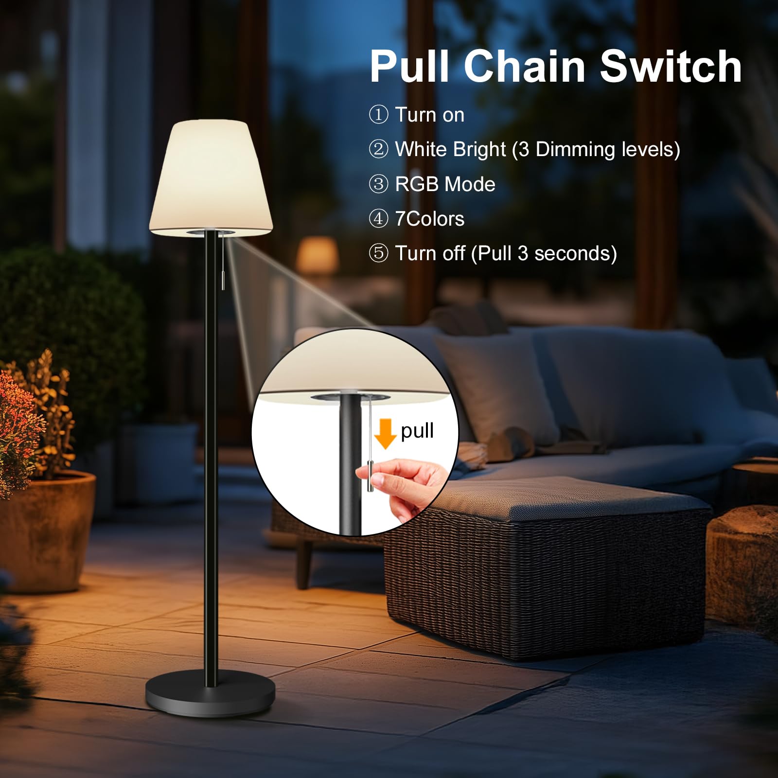 Solar Stehlampe Outdoor Stehleuchte Akku Led Kabellos Solarlampe Dimmbar Warmweiß und RGB stehleuchte mit Lichtsensor,Wasserdicht Stehlampe Außen für Terrassen.