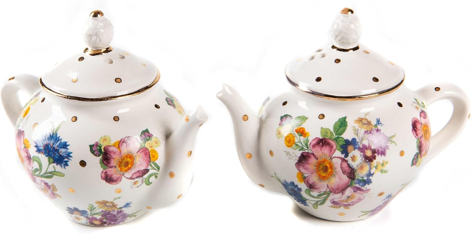 Teapot salt & pepper shaker set, ceramic, white Flower Market