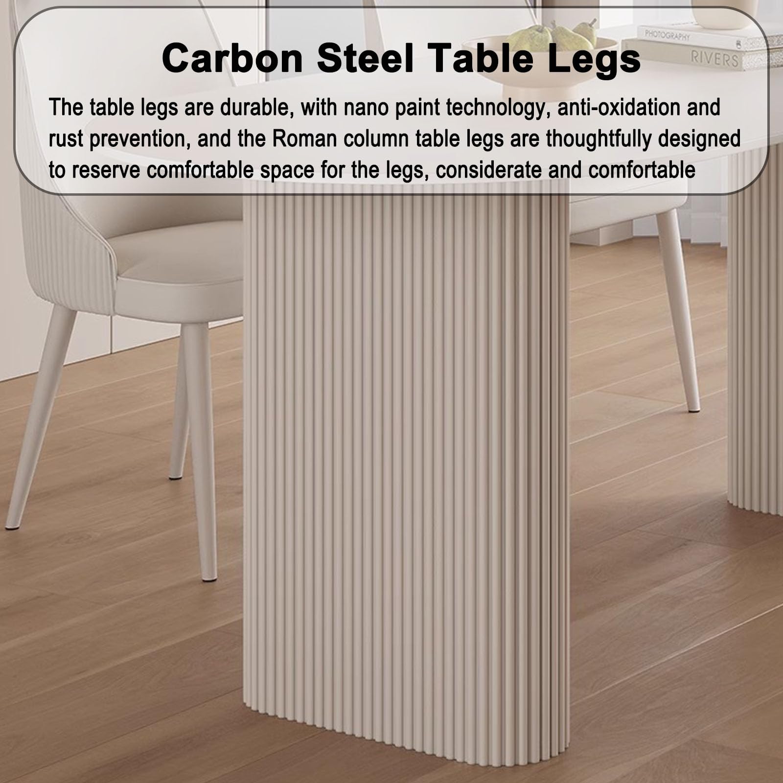 Mesa de Comedor Ovalada Moderna 120cm Top de Piedra sinterizado Blanco, Base de Metal Resistente a los arañazos para Espacios pequeños Cocina Desayuno Nook Apartamento Decoración del hogar