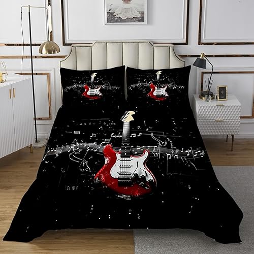 Miniatura 9 de Colcha de guitarra retro tamaño individual, juego de ropa de cama de hip hop para niños y niñas, decoración de habitación de niños y niñas, juego de