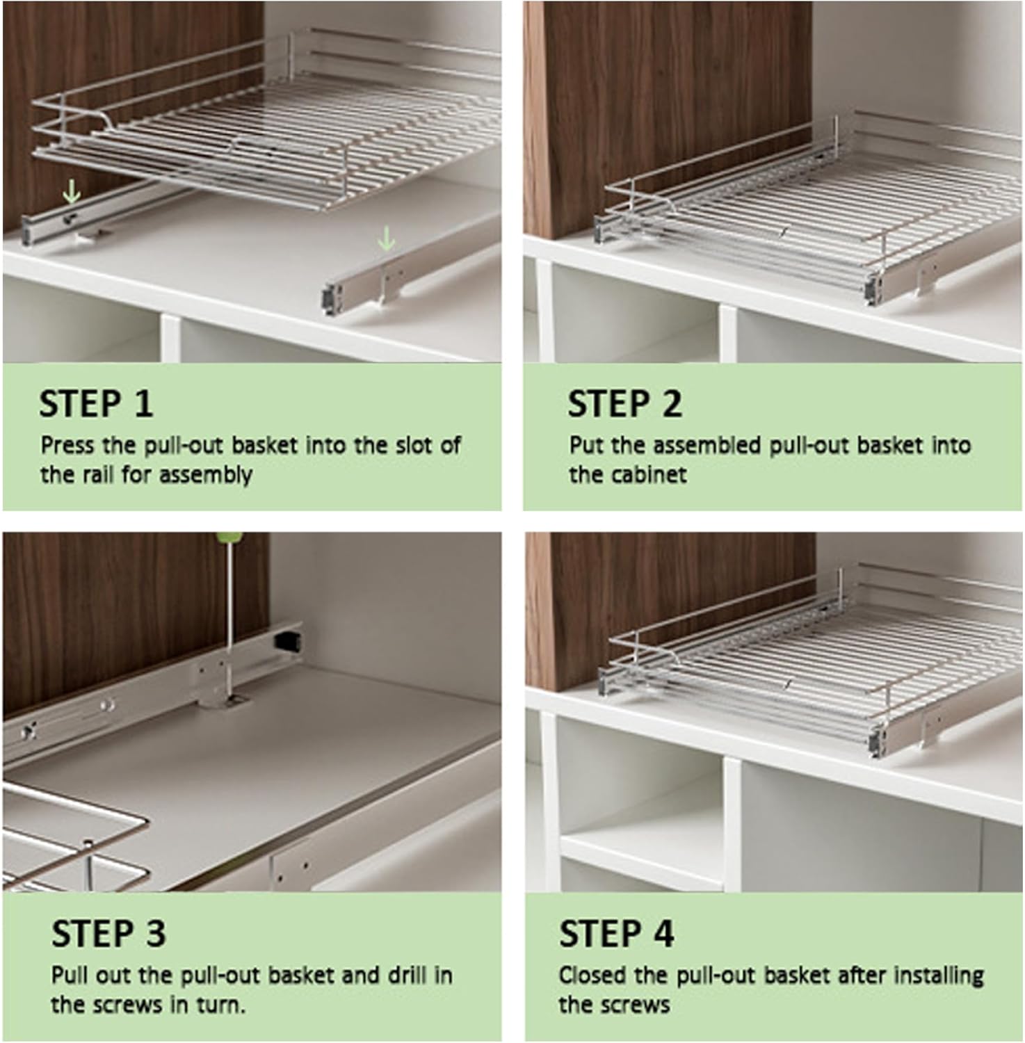 Cabinet Organizer, 16.5x11.4 Inch Smooth Silent Metal Pull Out Shelves, Easy to Install & Space-Saving Sliding Shelf Inserts for Cabinets, Bathroom