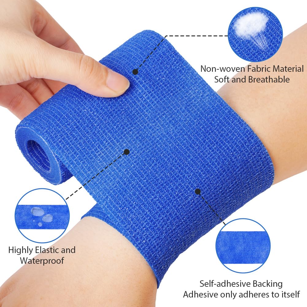 Benda Adesiva 8 Rotoli Bendaggio Adesiva Coesiva 10cmx4.5m Elastica Traspirante Sportivo Blu