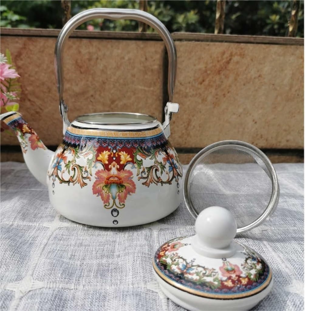 Tetera esmaltada Kung Fu Tetera esmaltada Tetera Rosa Tetera de Leche Mini Tetera Cocina de inducción Tetera Tetera de Flor pequeña Tetera (E 1L)
