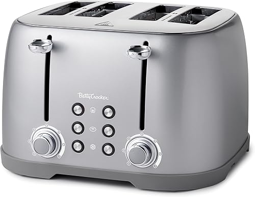 Betty Crocker Tostadora multifunción de 4 rebanadas, tostadora de 4 rebanadas con ranuras extra anchas para pan grueso, bagel y gofre, dial de