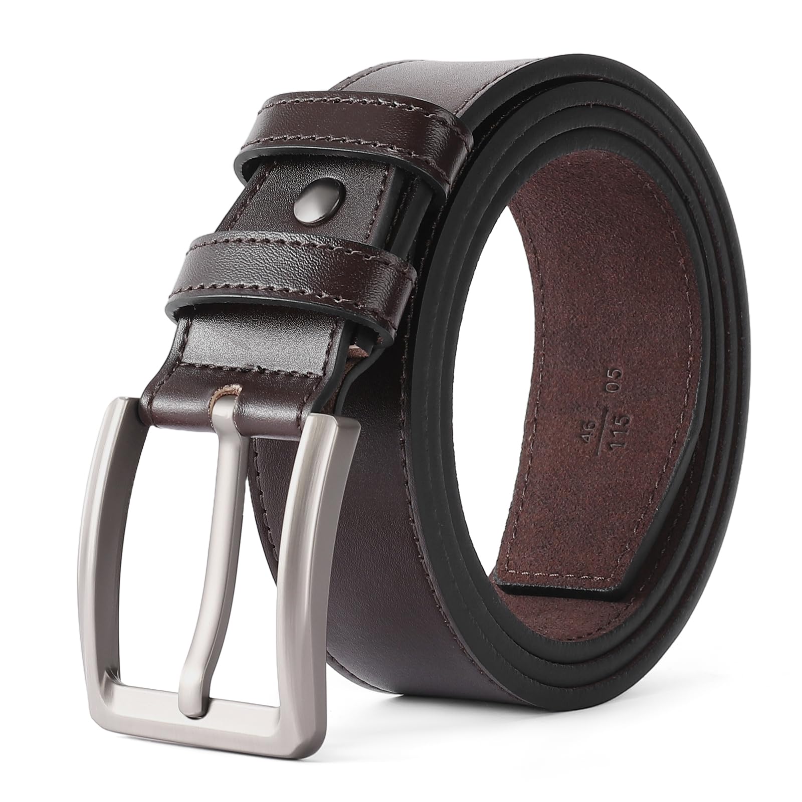 GAEKEAO Mens Belt Full Grain Leather Belt for Men - Black Belt 1 3/8" Width Mens Belts for Jeans with Metal Buckle