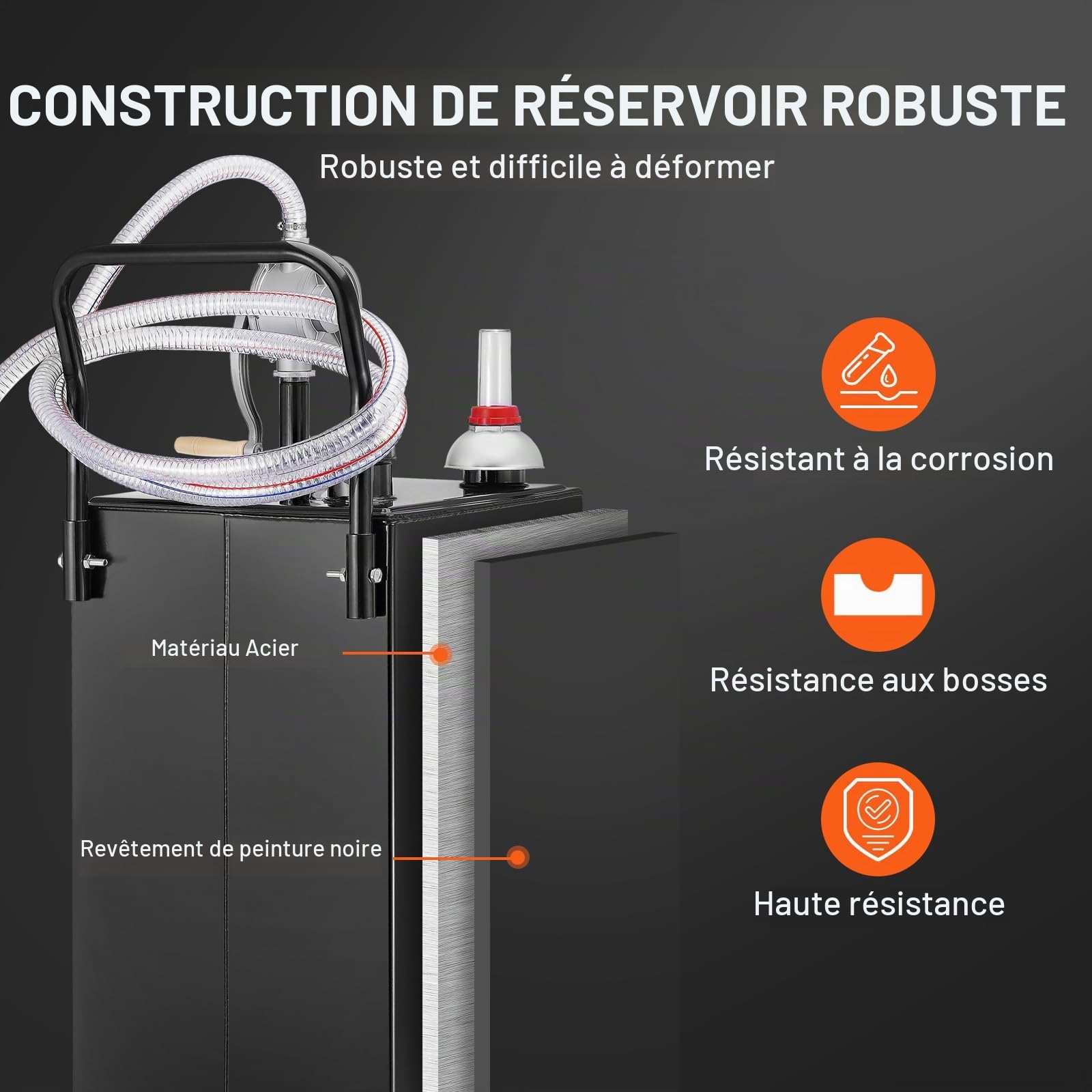 VEVOR Chariot à essence 30 gallons réservoir de stockage de carburant avec roues, pompe de transfert manuelle, conteneur d'essence carburant diesel pour voitures, tondeuses à gazon, VTT, bateaux, noir