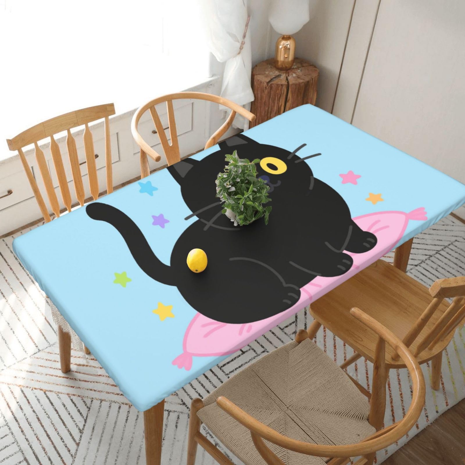 Fodpand Black Cat Spandex Fitted Tablecloth For 5 Foot Rectangle Tables,Waterproof Picnic Table Cover Stretch Table Cloth Washable Table Protector For Picnic, Camping, Outdoor