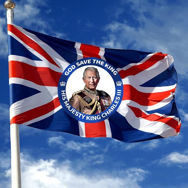 King Charles III Flag, King Charles Coronation Decorations, God Save The King 5ft x3ft Flag for Indoor Outdoor Decoration