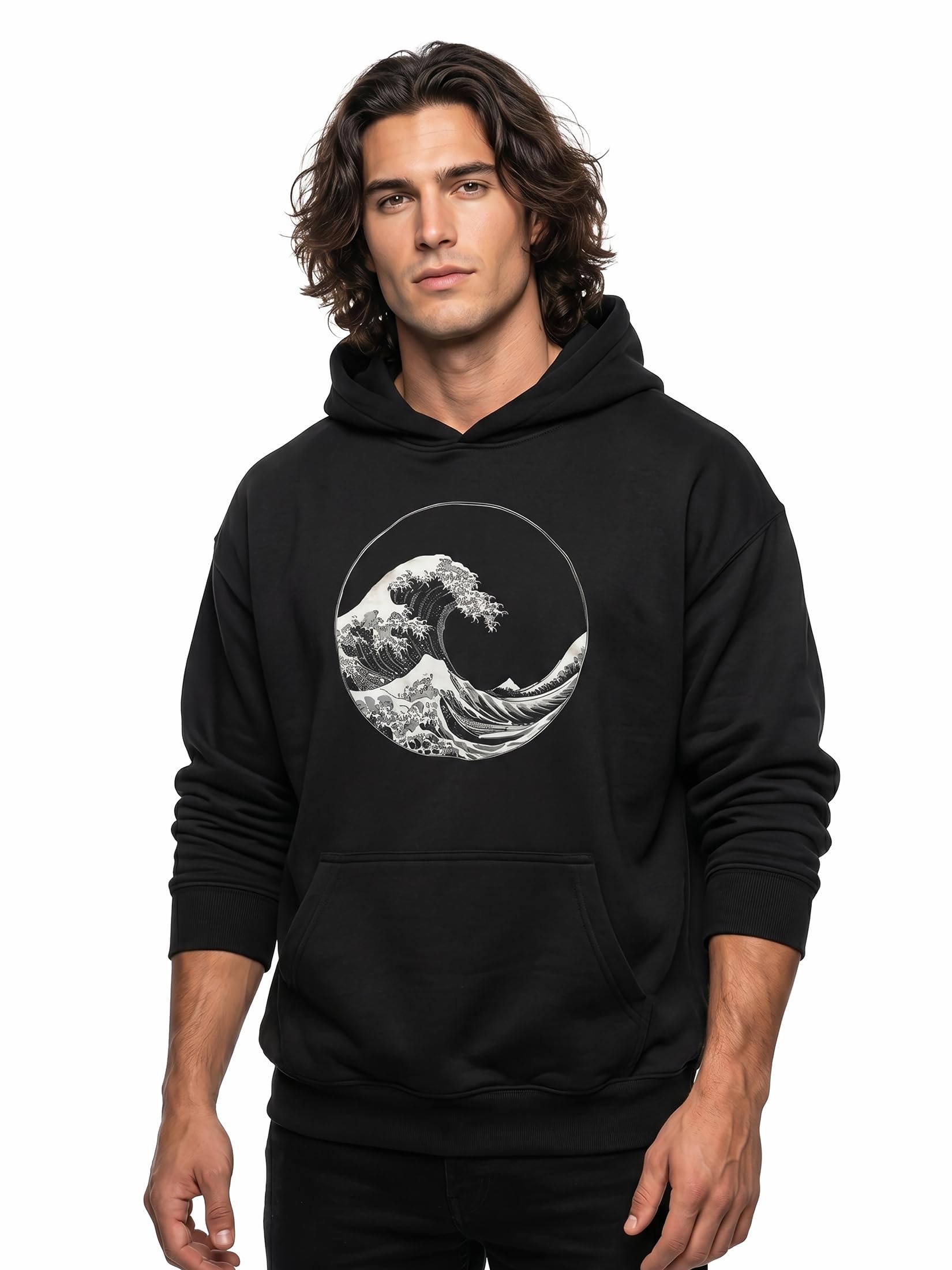 MAKAYA bluza z kapturem męska surfer z motywem fali Kanagawa styl hawajski california hoodie z nadrukiem