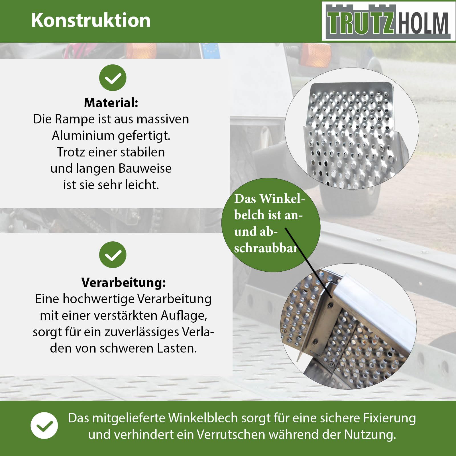 TRUTZHOLM 1 x Auffahrrampe 250 cm 500 kg Alu grau gebördelt Motorradrampe Verladerampe