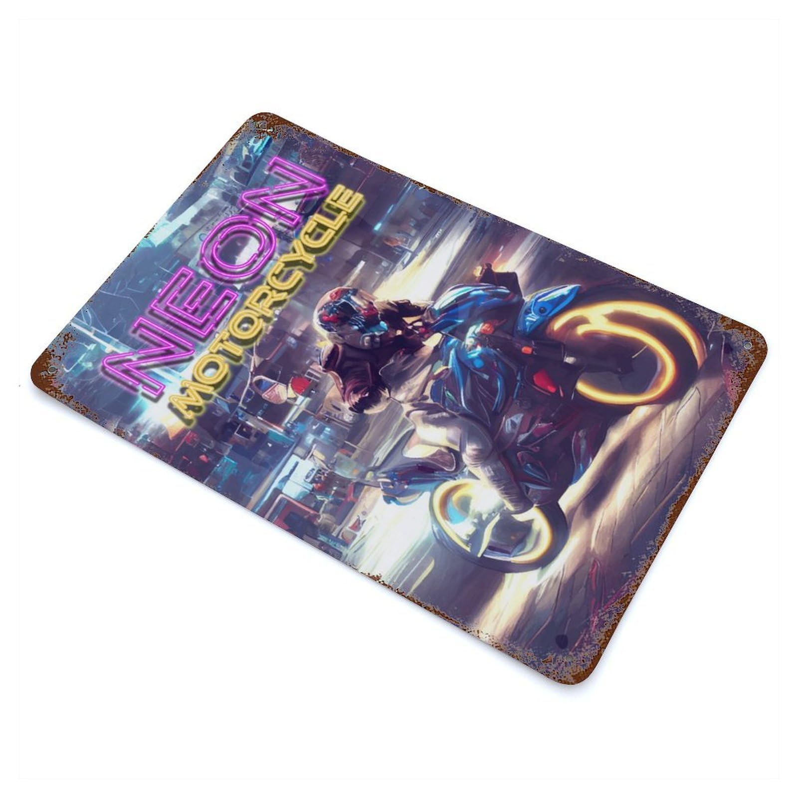 Retro Neon Motorcycle Rustic Tin Plaque 11.8"x7.9", for Shed, Workshop And Garage Wall Decor, Rustic Home Decor
