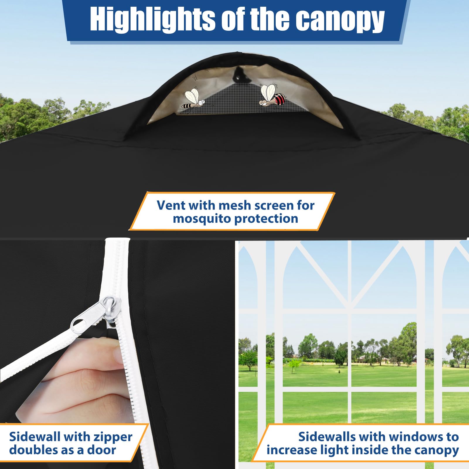 COBIZI Carpa de Jardín de 3x3m Plegable, Cenador Robusto Impermeable, Garden Tent 3x3 Resistente al Agua con 8 Paredes Laterales para Reception, Camping, Fiestas, Exterior, Cerveza,Reception,Negro