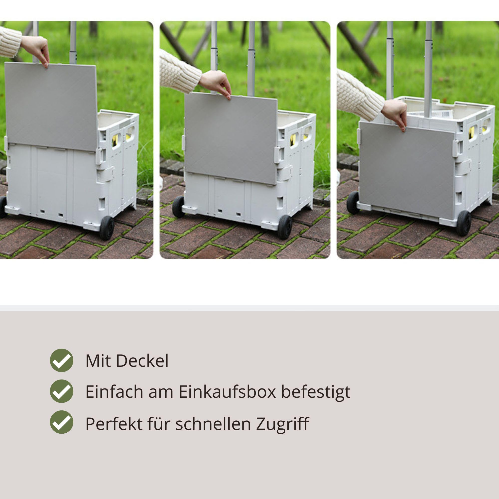 36L Schnell Faltbarer Einkaufstrolley mit Deckel, 2 Rollen, Hartschale, Verstellbarer Teleskopgriff, Ziehwagen für Einkauf, Markt & Camping, Stabil, Leicht, Montagefrei - Grau