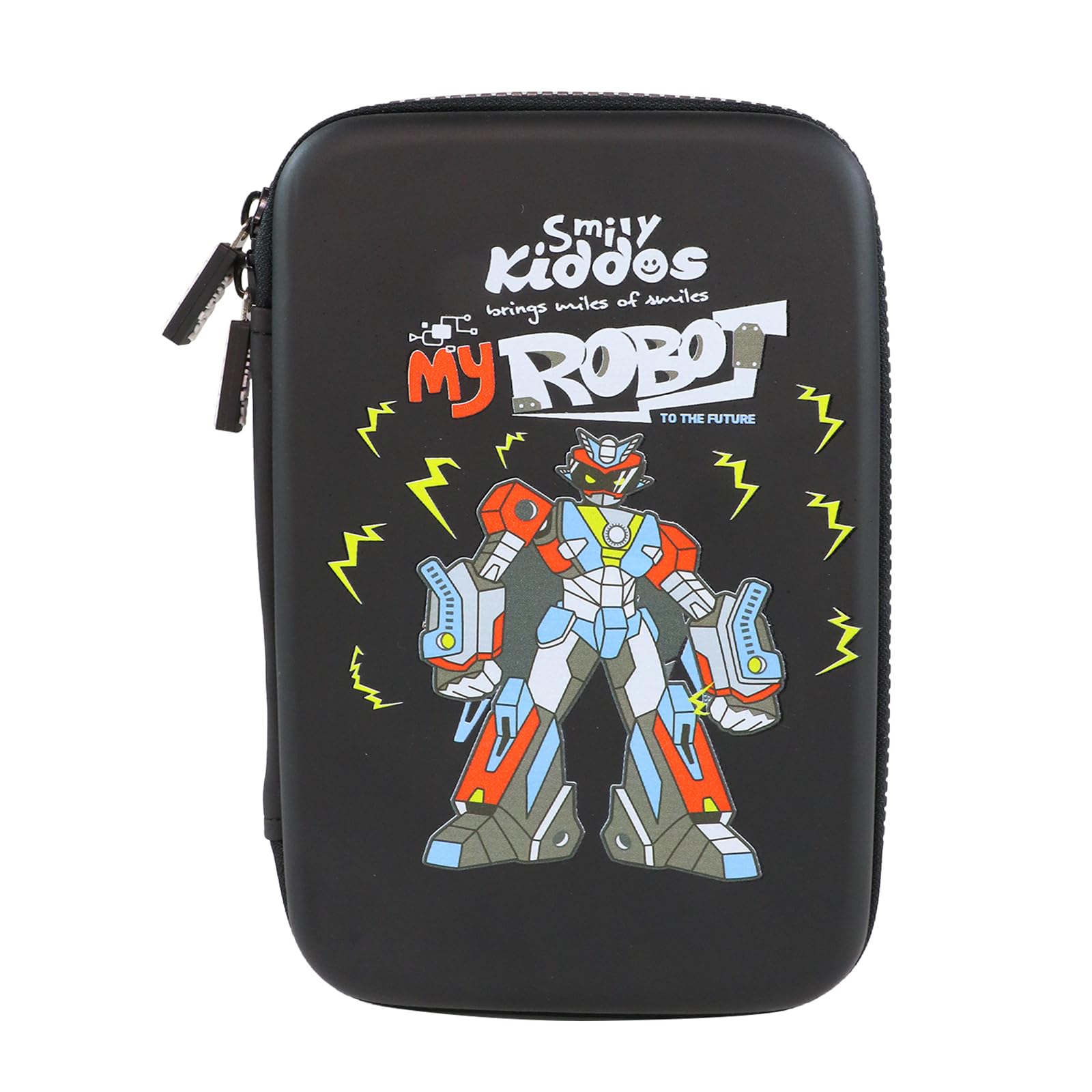 Smily Kiddos Single Compartment Pencil Case Stylish Cute Large Capacity Hardtop EVA Pencil Case Organizer School Kids Girls Women Pen Holder Pouch Multi Purpose| Robot Theme | Black