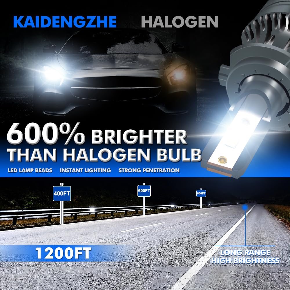 Żarówka LED H7, 2024 Najnowsza aktualizacja żarówki LED H7 z 30 chipami LED CSP, 6000K, 18000 lm, 600% więcej świateł, żarówki z wysokim i niskim wiązką światła - 2 szt