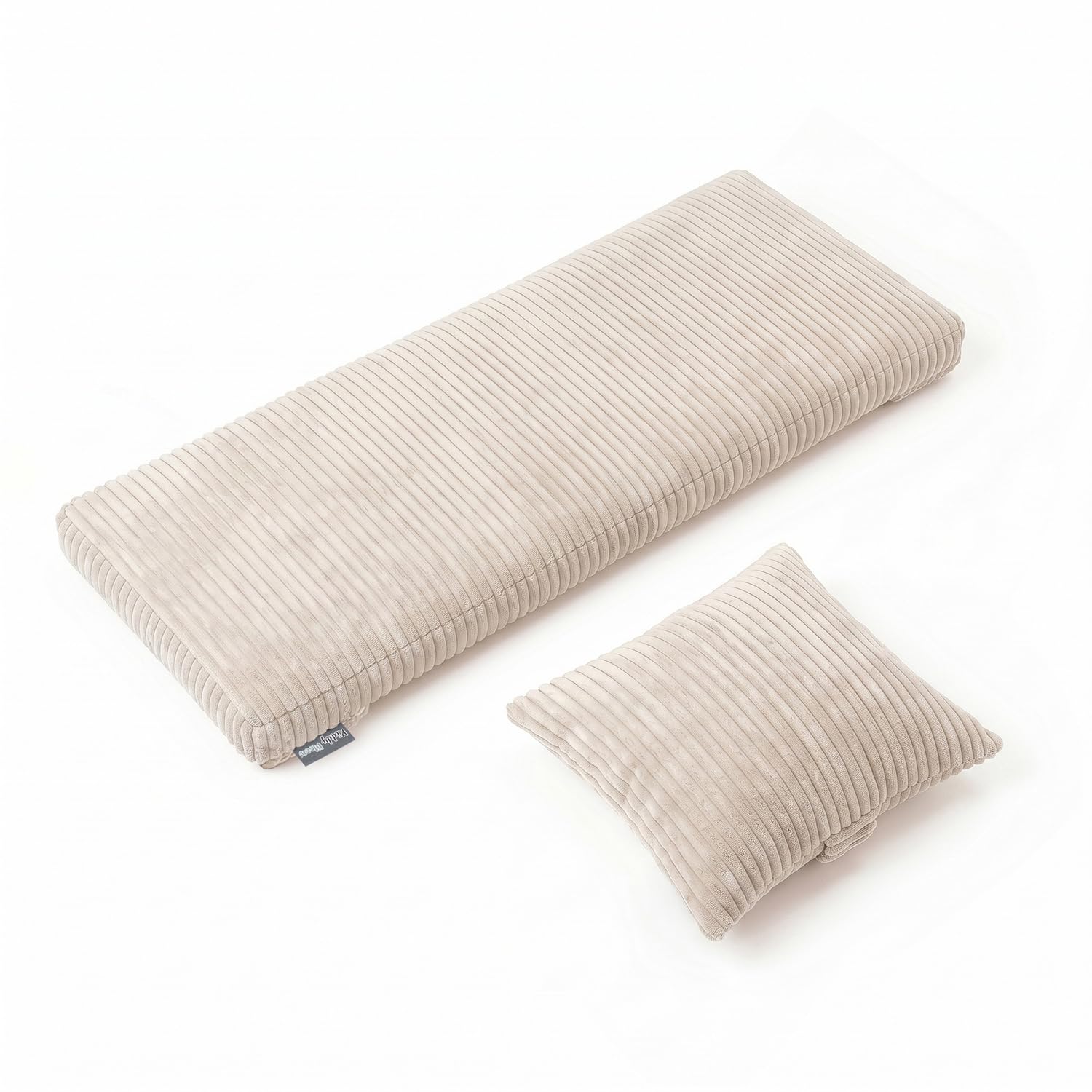 KiddyMoon Cushion Set For Balance Board Mattress And Pillow Ribbed Fabric Washable Cover, Beige,Mattress/Pillow