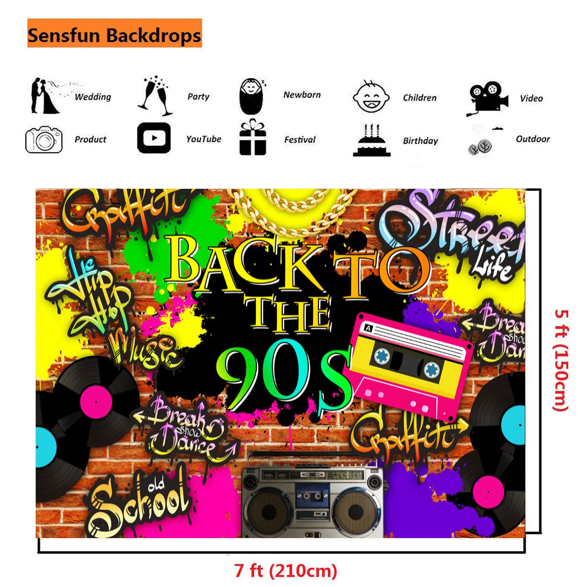 レインボーパーク　フォトフレーム　平成レトロ Amazon.com : Sensfun Back to The 90s Backdrop Retro Graffiti Brick
