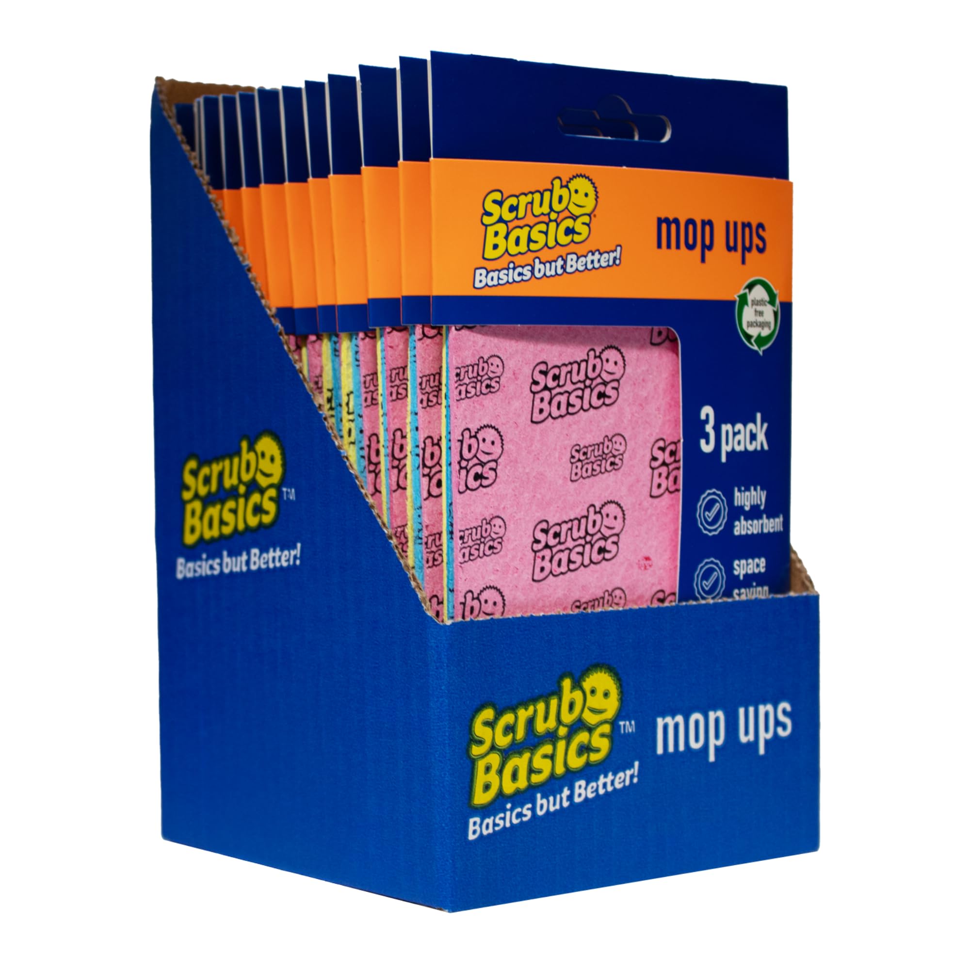 Scrub Basics Mop Ups Super Absorbent Sponge Cloths for Washing Up, Spills and Stains - Expands When Wet - Dish Cloths for Kitchen, Bathroom and Cleaning Home Surfaces, 12 Packs of 3 (36 Pads)