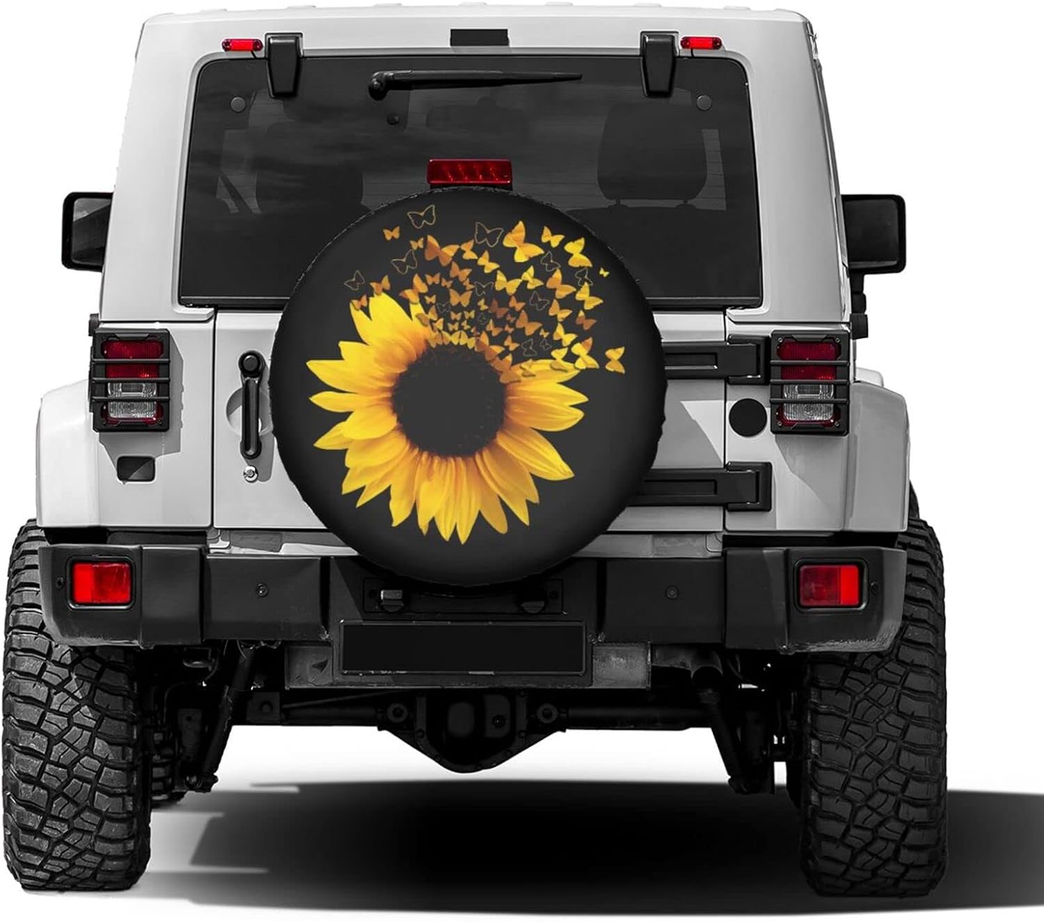 Sunflower Butterfly Flower Spare Tire Cover Dust-Proof Wheel Tire Cover Fit Trailer, RV, SUV and Many Vehicle 17 Inch