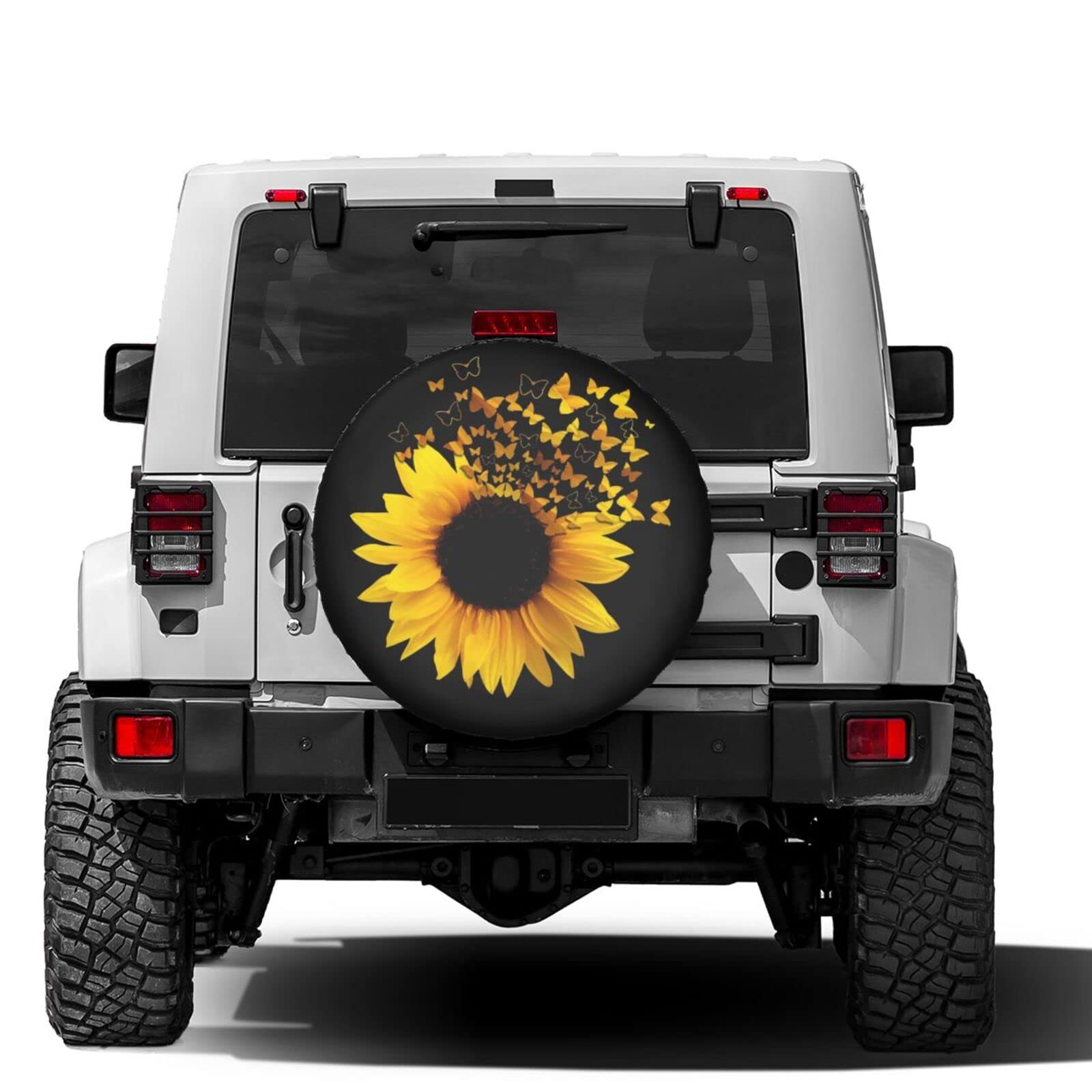 Foruidea Sunflower Butterfly Flower Spare Tire Cover Dust-Proof Wheel Tire Cover Fit Trailer, RV, SUV and Many Vehicle 17 Inch