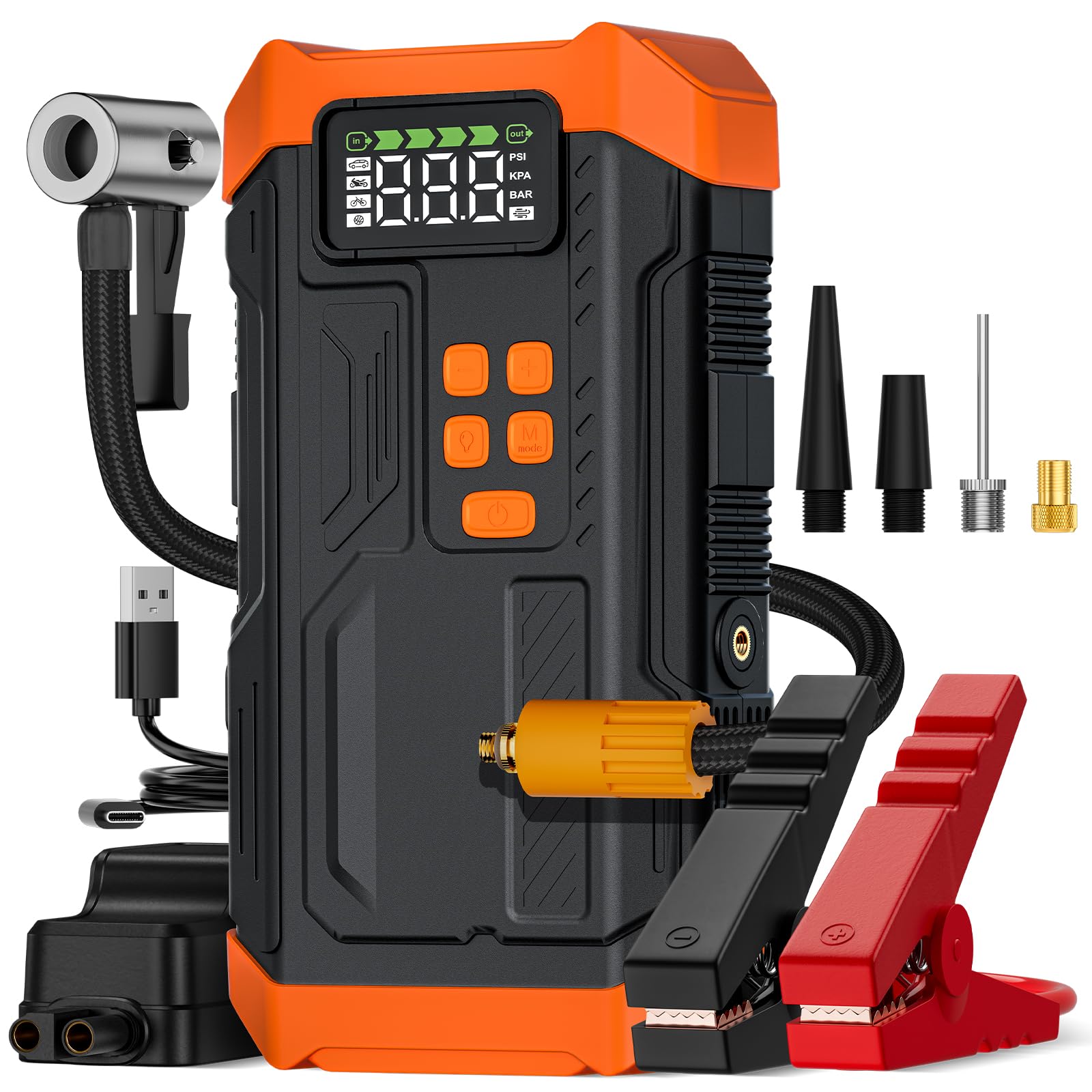 Povasee Starthilfe Powerbank für Pkw, Booster Auto Starthilfe (bis zu 10L Benzin/8L Diesel), Starter Powerbank mit Starthilfekabel, Kfz Jump Starter mit LED und 2 USB-Ausgänge